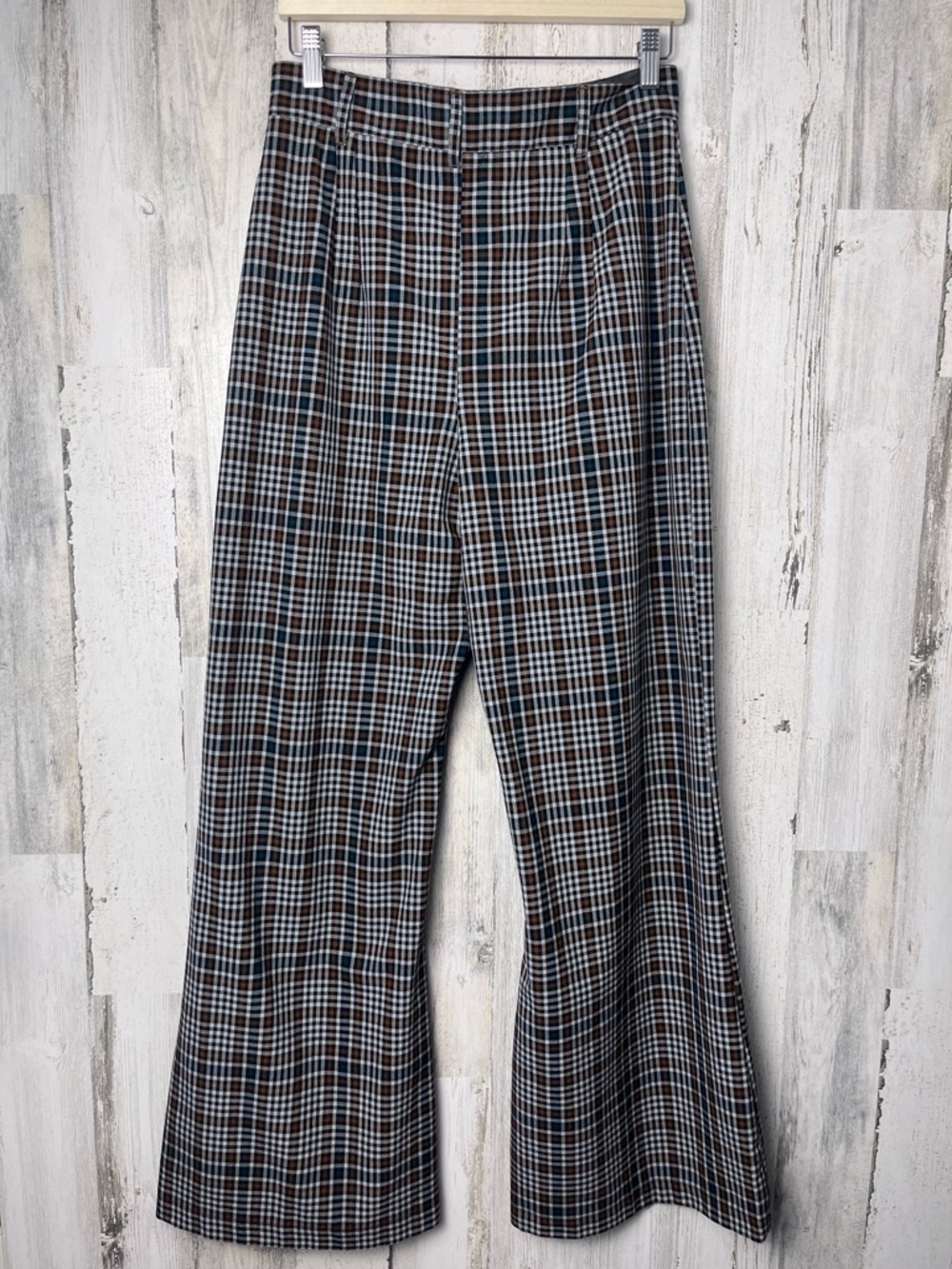 Free  People Plaid Jules Wide Leg Pants - Teal/Brown 10 - Picture 4 of 13